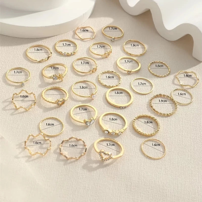 Fashion Geometric Knuckle Rings Set For Women Vintage Crystal Heart Gold Color Rings Girls Party Jewelry Accessories Gifts 2025 TAVEN System LLC