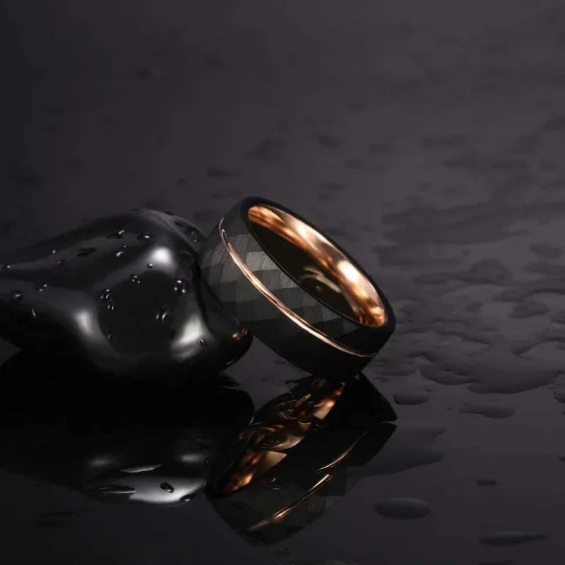 Tigrade 4mm 6mm 8mm Black Tungsten Rings for Men Women Thin Rose Gold Groove Hammered Wedding Band Ring Comfort Fit Size 5-14 TAVEN System LLC
