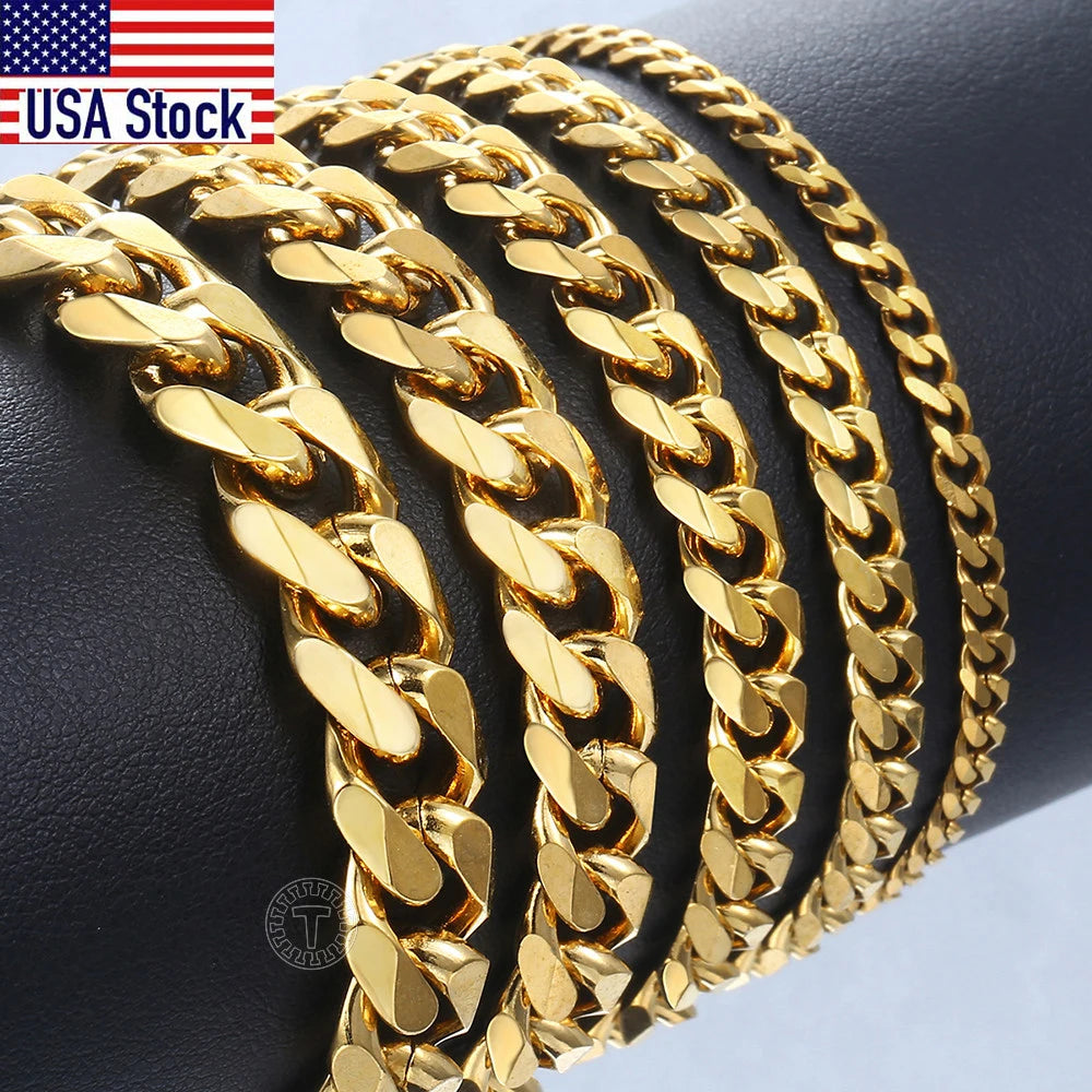 3-11MM Gold Color Stainless Steel Bracelets For Men Women Unisex Curb Cuban Link Chain Simple Wrist Jewelry Gifts TAVEN System LLC