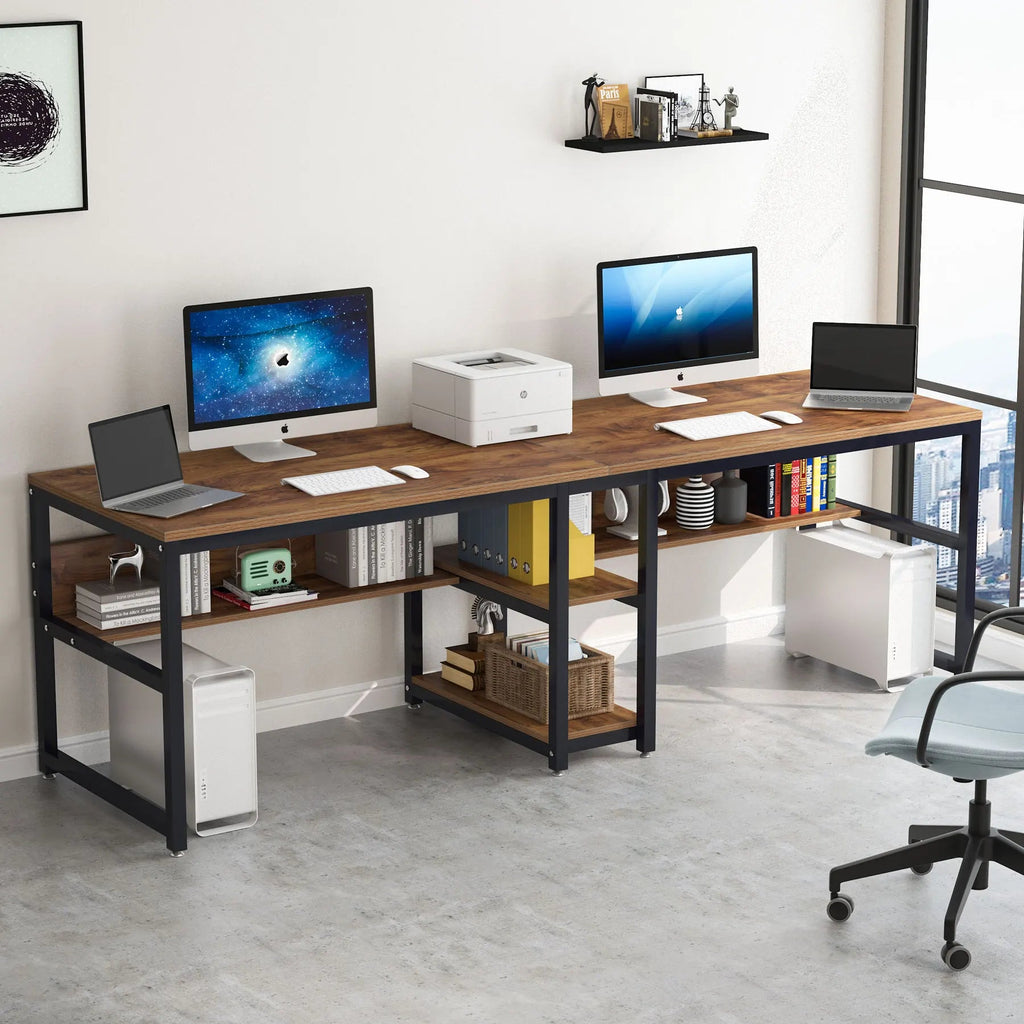 Tribesigns 78.7 Inch Two Person Computer Desk with Bookshelf TAVEN System LLC