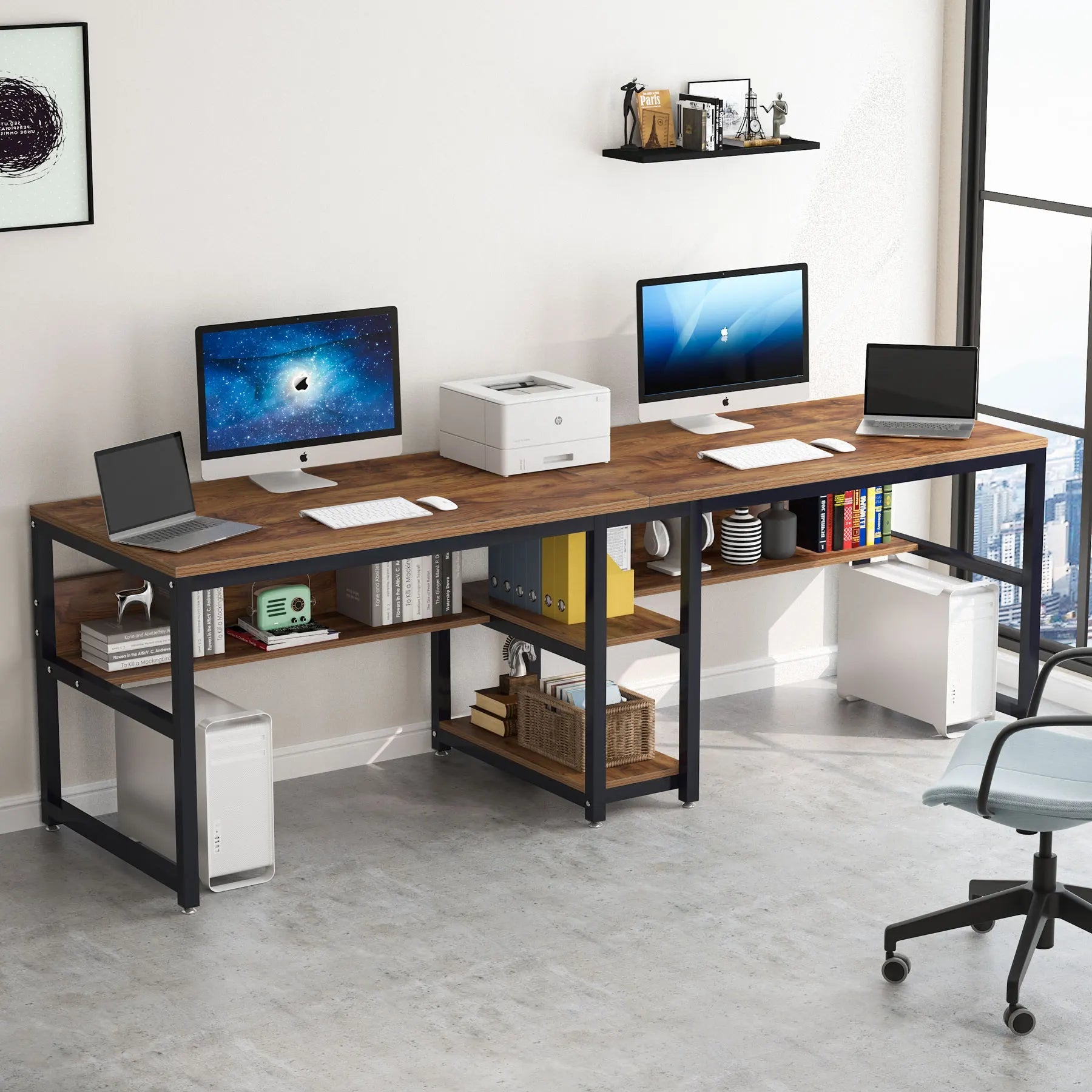 Tribesigns 78.7 Inch Two Person Computer Desk with Bookshelf TAVEN System LLC