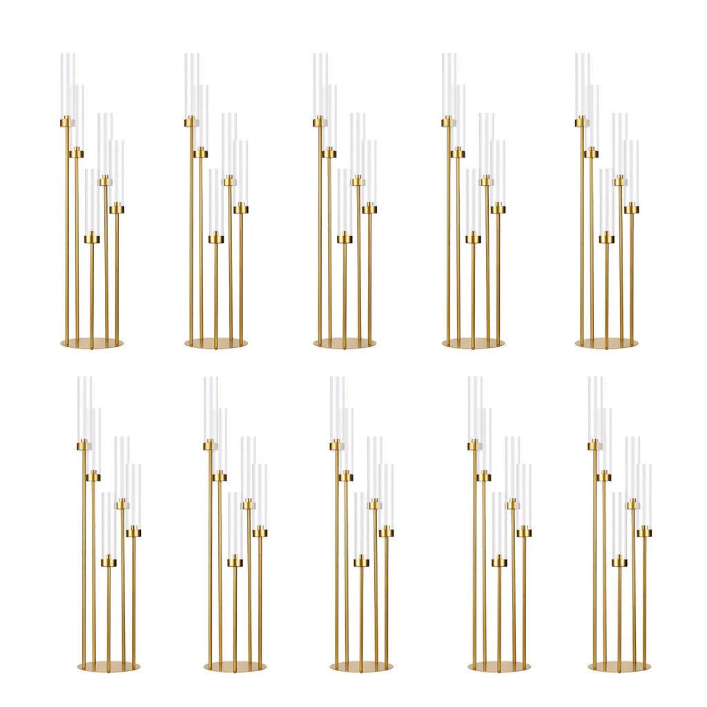 Gold Floor Candelabra 5 Arm Tall Candle Holder with Acrylic Lampshade for Wedding Table Birthday Party Decoration 10PCS TAVEN System LLC