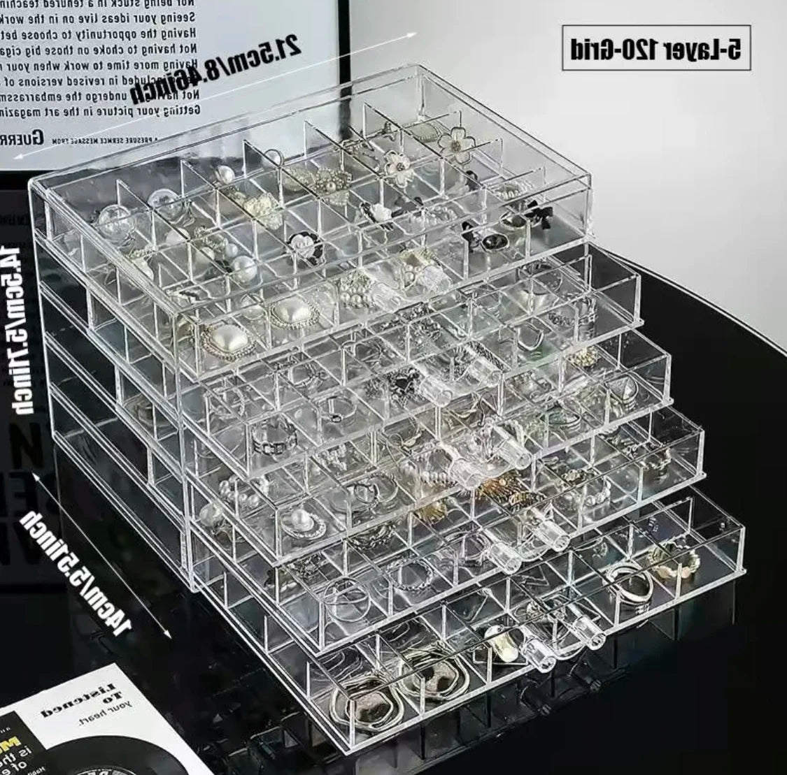 5-Drawer Clear Acrylic Jewelry Organizer, 120-Grid Transparent Storage Box for Earrings, Rings, Studs, Beads and Small Accessories, Vanity Dresser Display Case TAVEN System LLC