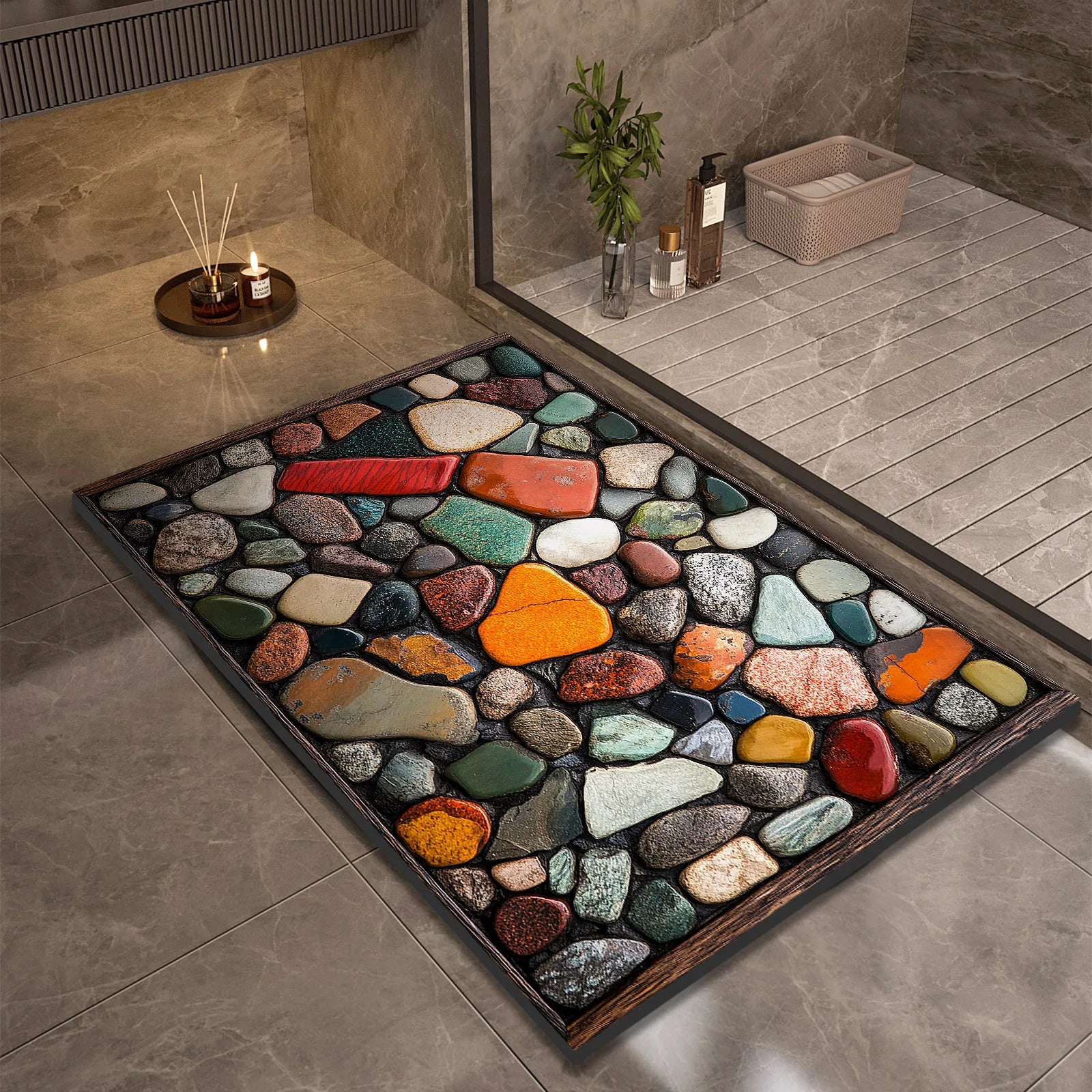 Stone Design Diatomite Bath Mat Bathroom Non-slip Shower Foot Mats Absorbent Quick Dry Toilet Rugs Carpet Doormat Washable TAVEN System LLC