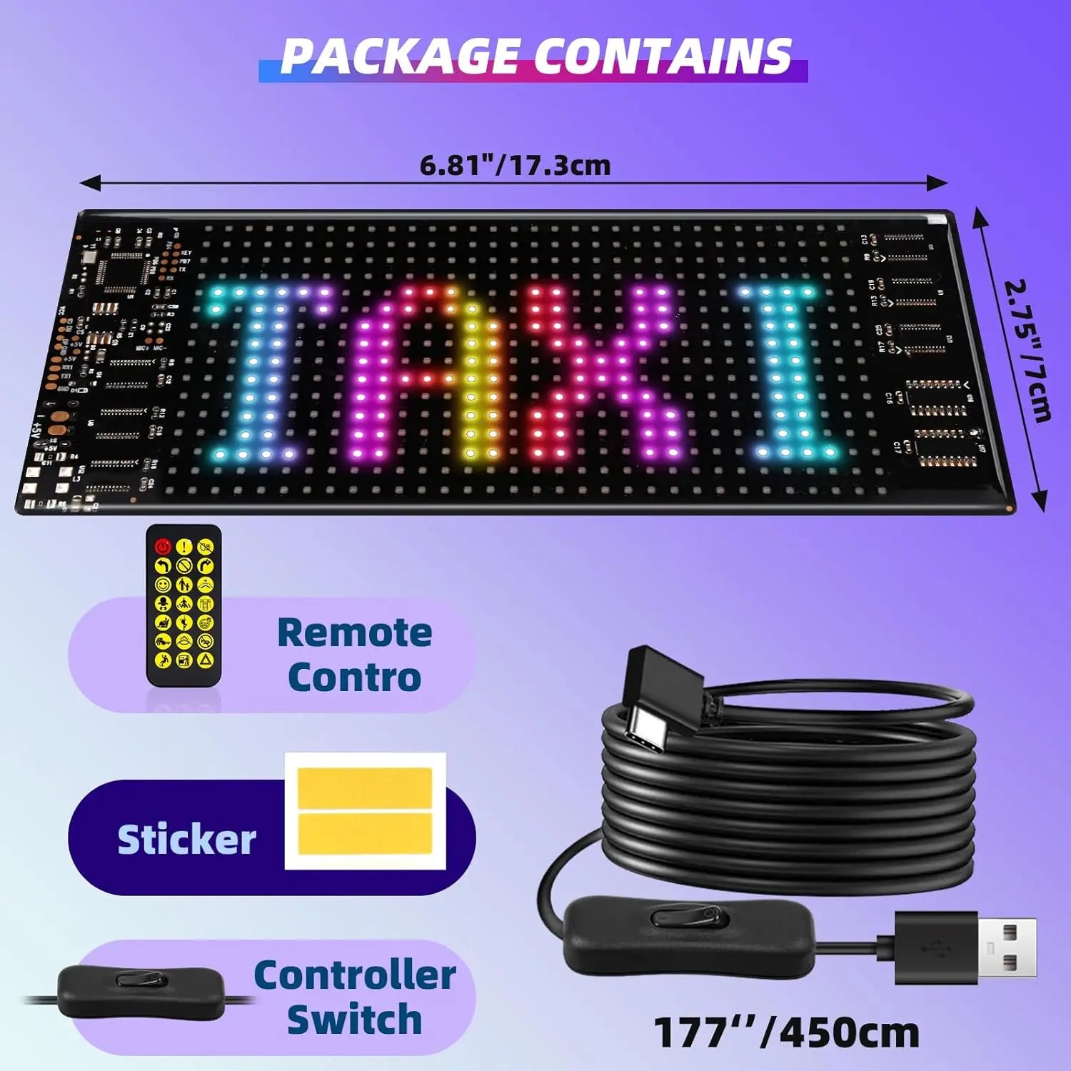 USB Programmable Scrolling LED Sign with Bluetooth App Control, Waterproof Flexible Custom Matrix Panel Display for Car, Store TAVEN System LLC