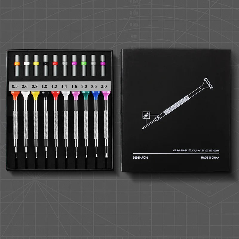 New Precision Watch Screwdriver Set 10pcs 0.5-3.0mm Phillips One-Piece Hand Screwdrivers for Watches Eyeglasses Watchmaker Tools - TAVEN System LLC
