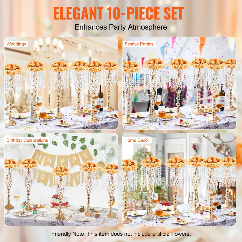 SucceBuy Tall Crystal Wedding Flower Stand Metal Wedding Centerpiece Vase Gold Flower Holders Floral Display Rack for Wedding TAVEN System LLC