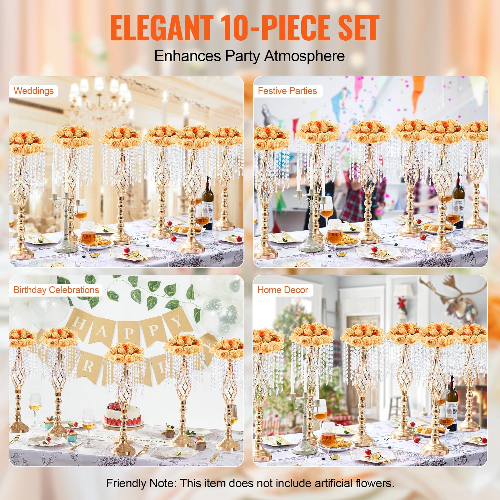 SucceBuy Tall Crystal Wedding Flower Stand Metal Wedding Centerpiece Vase Gold Flower Holders Floral Display Rack for Wedding TAVEN System LLC