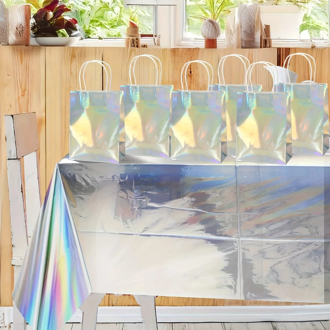 15pcs Reusable Laser Iridescent Holographic Glossy Paper Gift Bags with Sturdy Handles - Rainbow Gradient Colors for Graduation, Wedding, Baby Shower, Birthday, Disco Party - Goodie Bags Bulk Pack, Reusable Gift Bags, Event F TAVEN System LLC