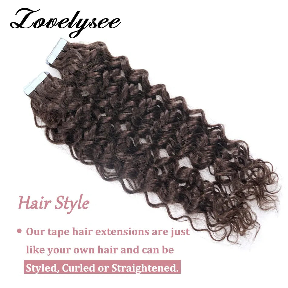 Color: P6/27, Length: 12 inches, Items per Package: 20 pcs - Water Wave Tape in Human Hair Extensions 2g/pcs Dark Brown Real Human Hair Adhesive Invisible Keratin Hair Extensions for Women Taven