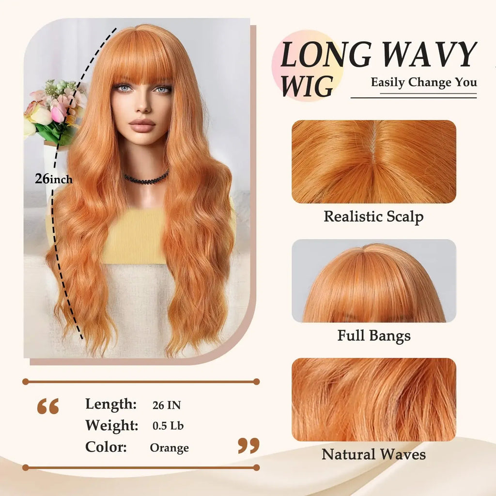 Color: T1B/27 - Orange synthetic wig with big waves for party, Halloween cosplay, daily use wig, high-temperature hair accessory Taven