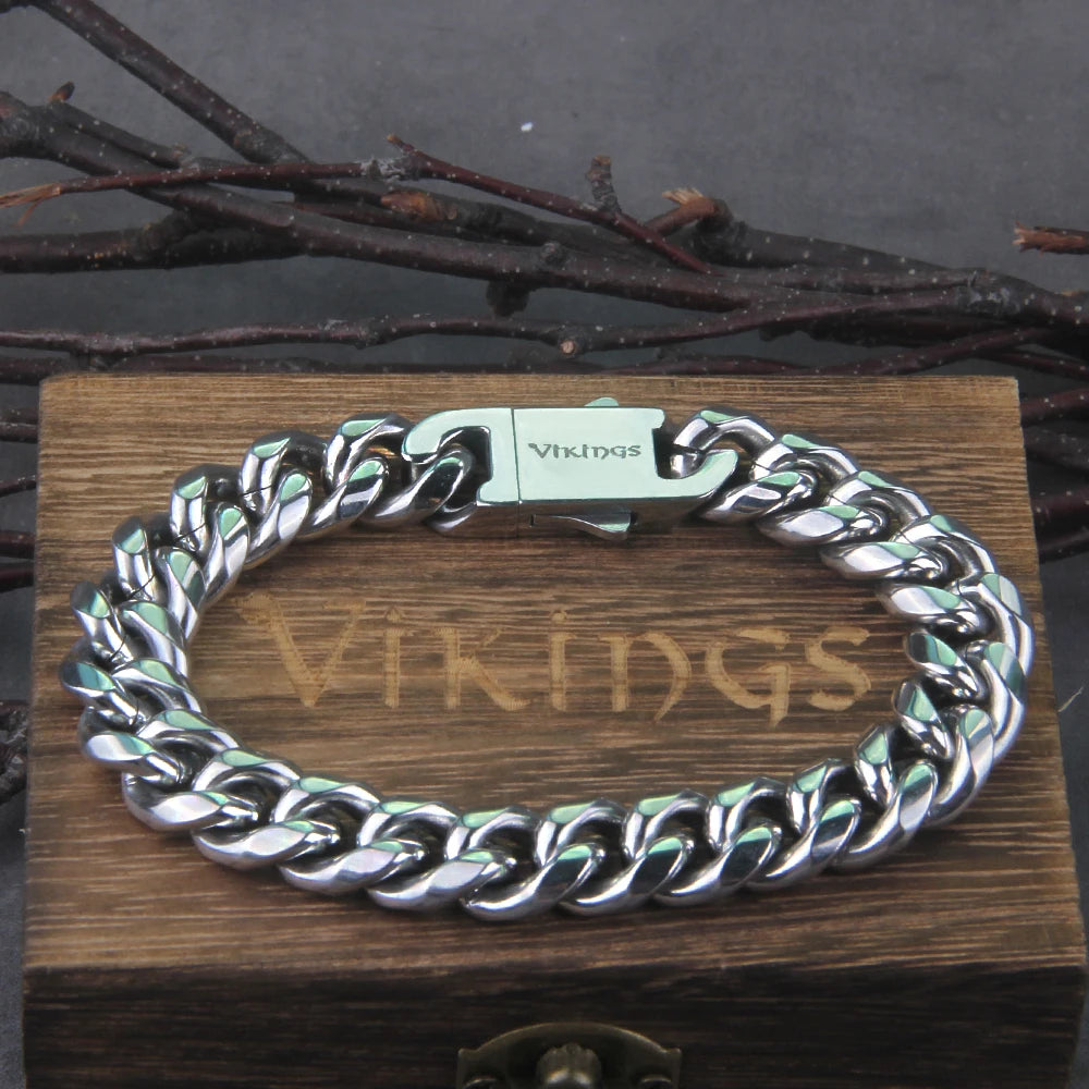 Never Fade Stainless Steel Vikings Bracelets For Men Blank Color Punk Curb Cuban Link Chain Bracelets with gift wooden box TAVEN System LLC