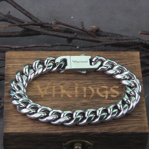 Never Fade Stainless Steel Vikings Bracelets For Men Blank Color Punk Curb Cuban Link Chain Bracelets with gift wooden box TAVEN System LLC