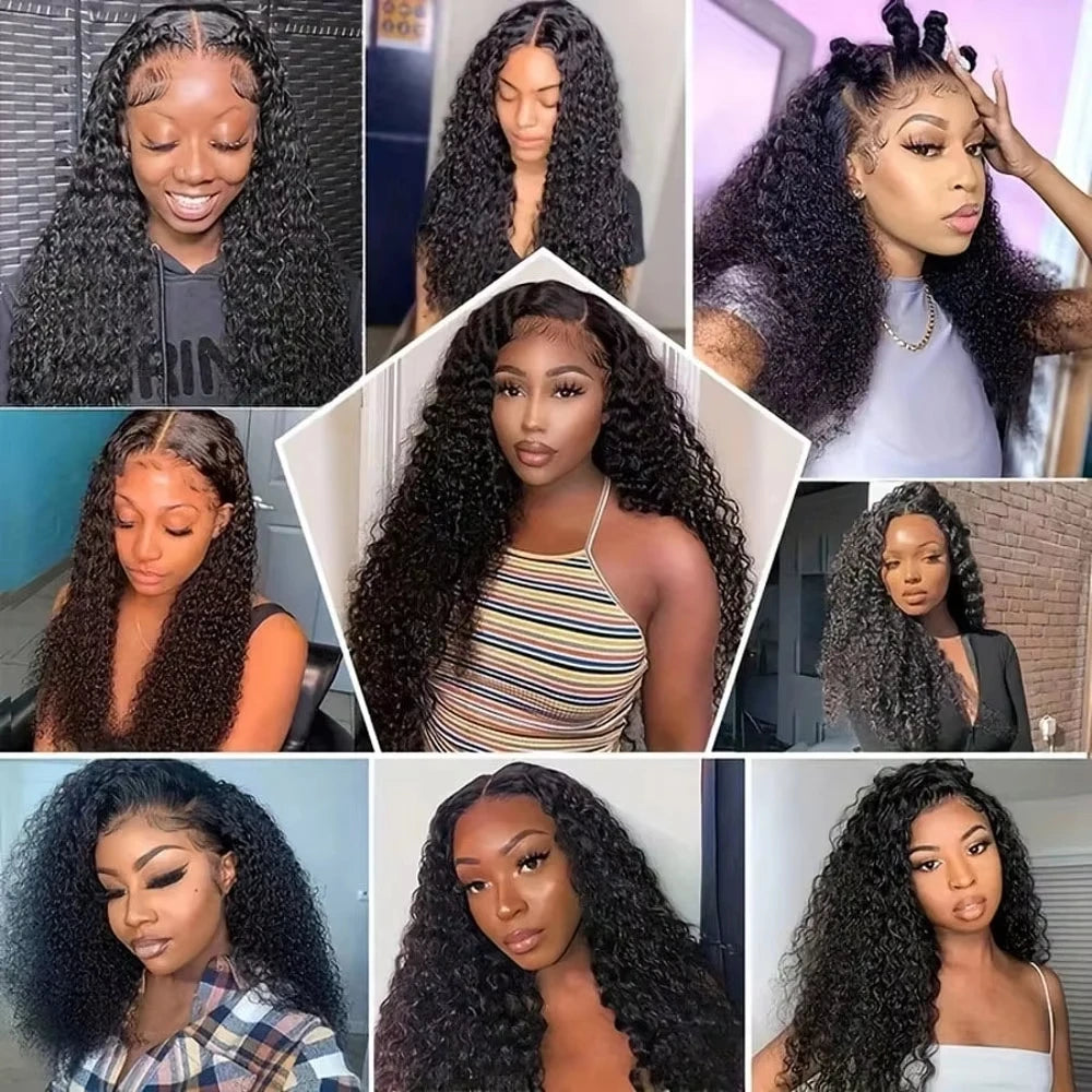 Deep wave human hair transparent lace front wig
