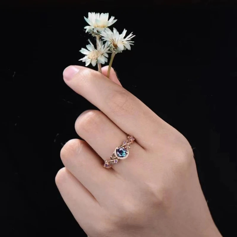 Creative personality moon stars and flowers colored zircon crystal ring, fashion chic women's jewelry TAVEN System LLC