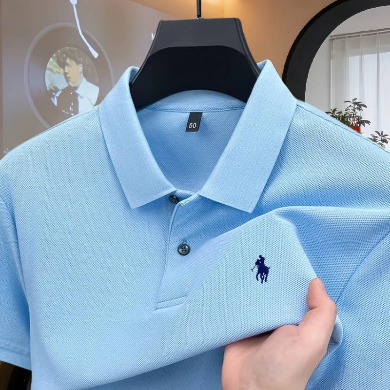 100% pure cotton high-end brand men's short sleeve polo shirt 2026 summer luxury fashion pony embroidery golf top casual T-shirt TAVEN System LLC