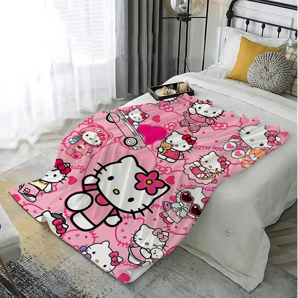 Kawaii Cat Hellos Fluffy Soft Blankets and Throws Blanket Bed Throw Blanket Luxury Home Interior Microfiber Bedding Sofa Knee & TAVEN System LLC