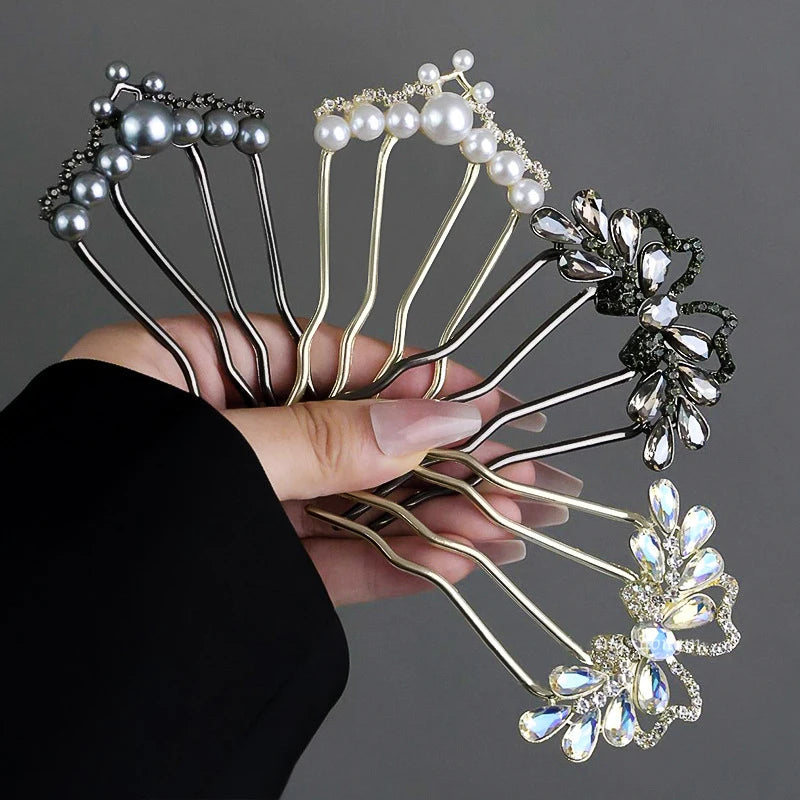 Fashion Zircon Pearl U-Shaped Hair Sticks New Chinese Style Hair Stick for Women Bun Comb Hanfu Hair Clips Hair Accessories TAVEN System LLC