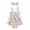 Baby Girl Cherry Print Romper with Matching Headband Summer Set