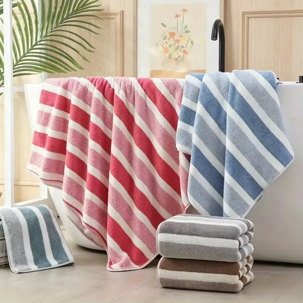 10-Piece Ultra Absorbent Towel Set, Lint-Free & Super Soft Two-Tone Striped Bath Towel Collection, Premium Microfiber Bathroom Towel Set Includes 2 Bath Towels, 4 Face Towels & 4 Hand Towels, Suitable for Bathroom, Spa & Hote TAVEN System LLC