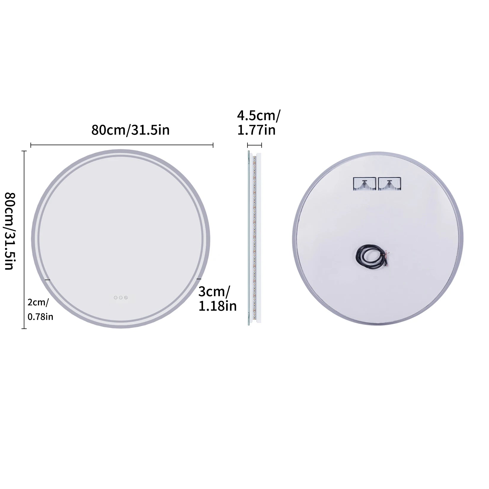 Large Round LED Bathroom Vanity Mirror Anti-Fog with Brighter Lights for Makeup Wall Mount Smart Touch TAVEN System LLC