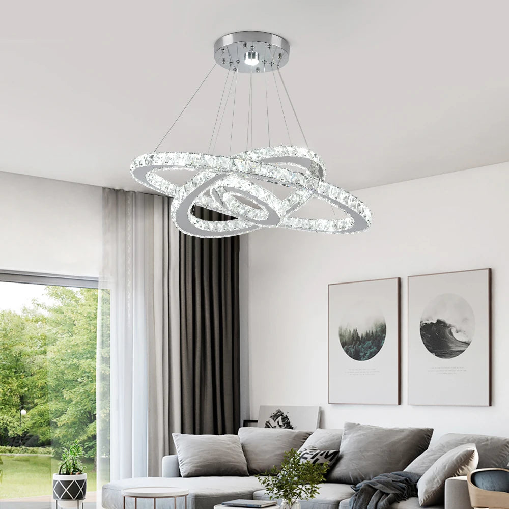 Luxury Crystal Modern Pendant Light DIY Rings Led Dimmable Chandelier Hanging Lustre Ceiling Lamp Home Living Room Decor Fixture TAVEN System LLC