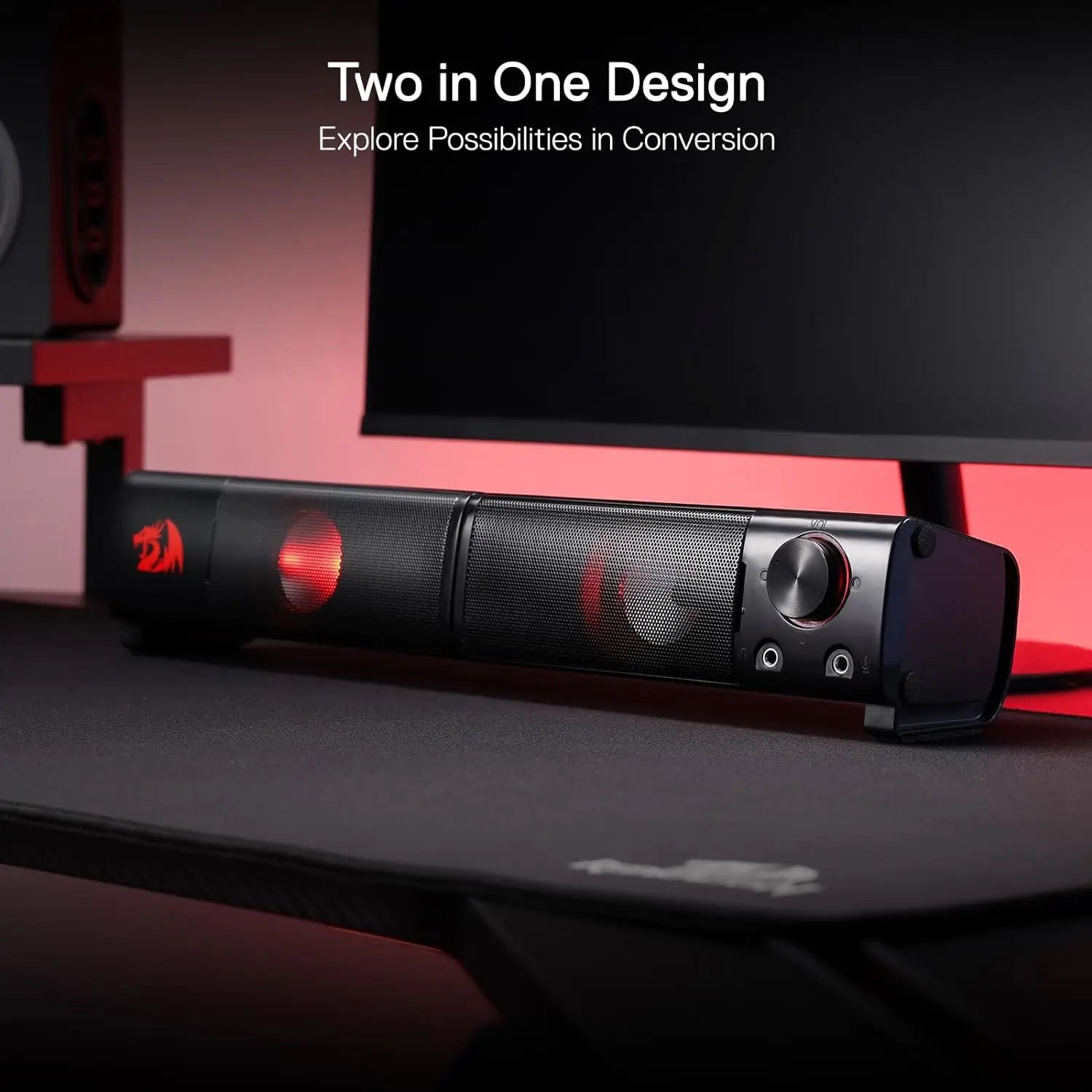 Redragon GS550 PC Gaming Speakers 2.0 Channel Desktop Computer Sound Bar  Quality Bass & Decent Red Backlit TAVEN System LLC