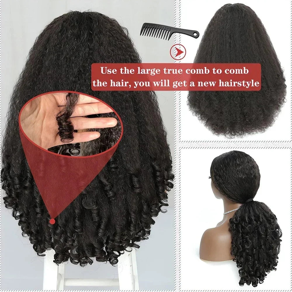 Afro Kinky Straight V Part Synthetic Glueless Wig for Women