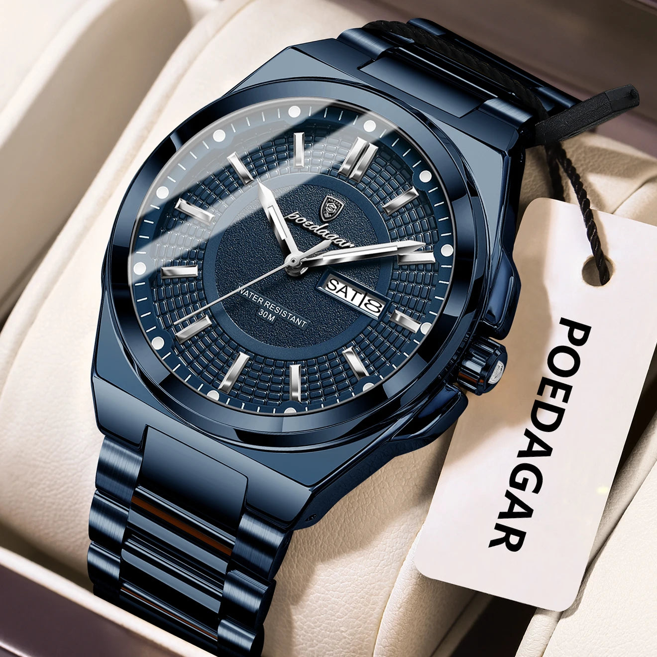 POEDAGAR Top Original Men's Watches Stainless Steel Waterproof Luminous Man Watch Date Week Classic Trendy Quartz Men Wristwatch - TAVEN System LLC