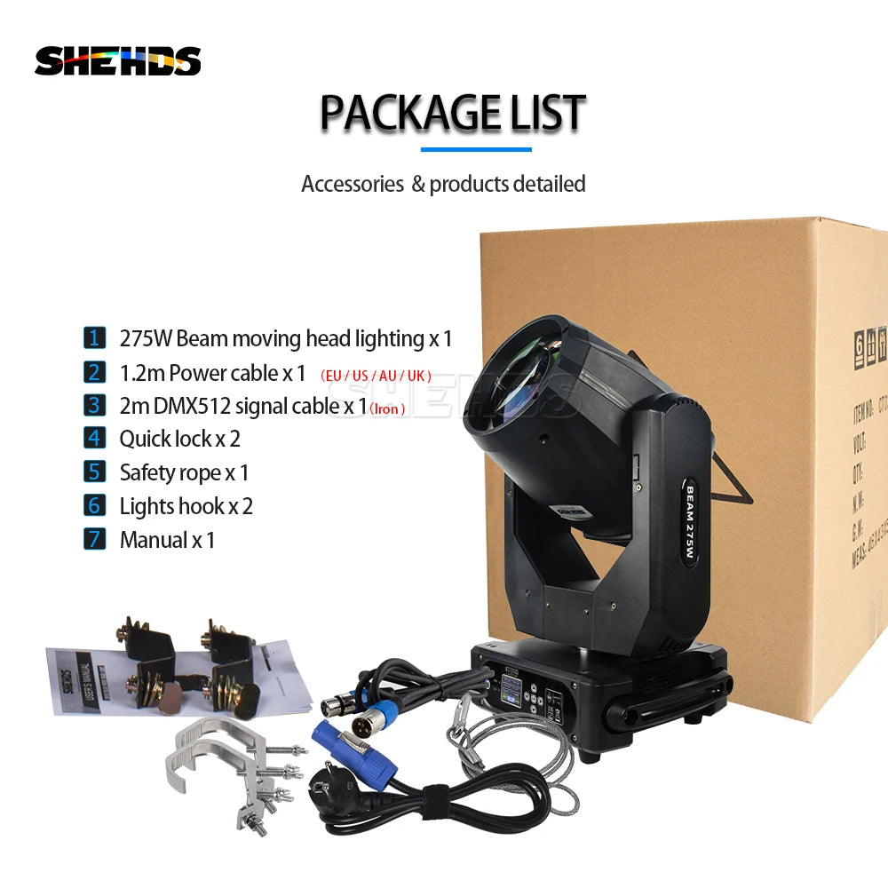 SHEHDS Beam 275W 10R Bulb Moving Head Light Color Rainbow Frost effect DJ Bar Clubs Hotels Restaurant Church Concert Stages TAVEN System LLC