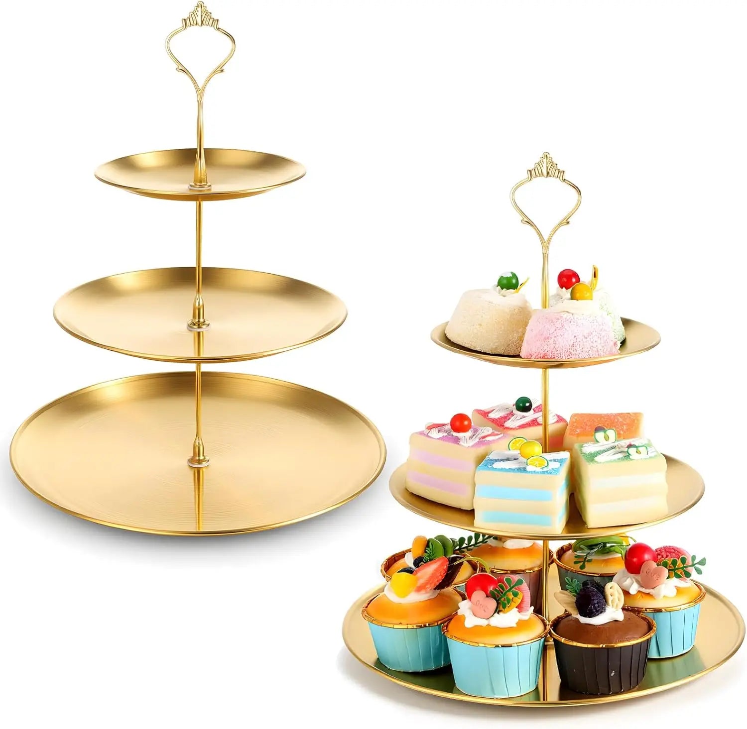 Wedding Gold 3-Tier Cake Stand - Luxury Dessert Display Rack for Bridal Shower Birthday Festival Celebration TAVEN System LLC