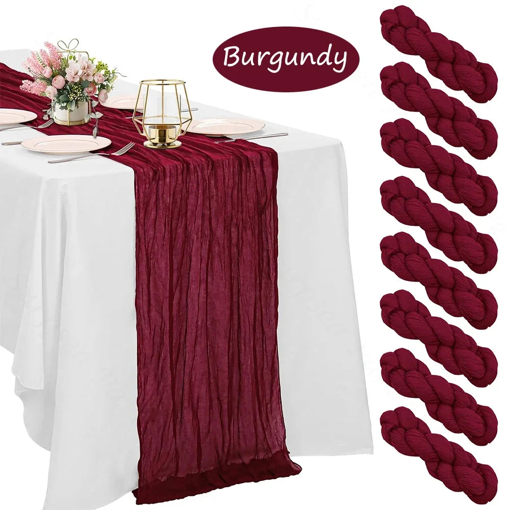 Burgundy Table Runner Cheesecloth Gauze Rustic Boho Cheese Cloth Table Runner Wedding Bridal Shower Birthday Party Decorations TAVEN System LLC