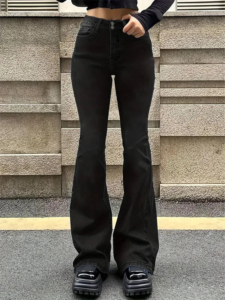 Women's High Waist Stretch Flare Jeans Vintage Y2K Bell Bottom Pants TAVEN System LLC