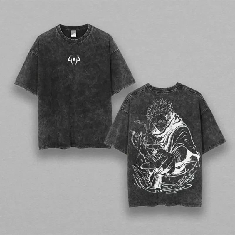 Anime Jujutsu Kaisen Sukuna Graphic Tee Men Vintage Washed T-Shirt TAVEN System LLC