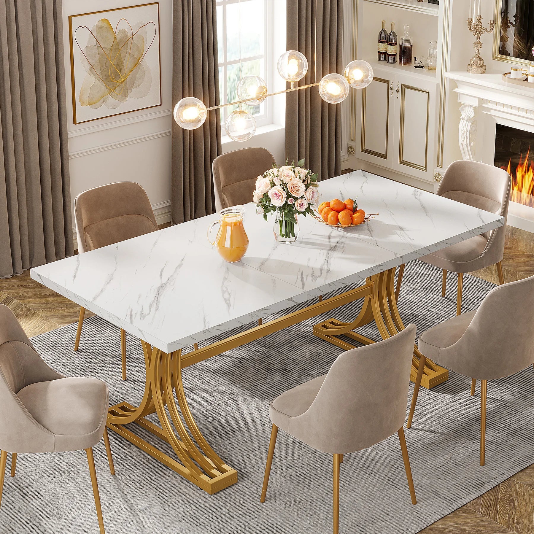 Tribesigns 63 Inch Faux Marble Dining Table TAVEN System LLC