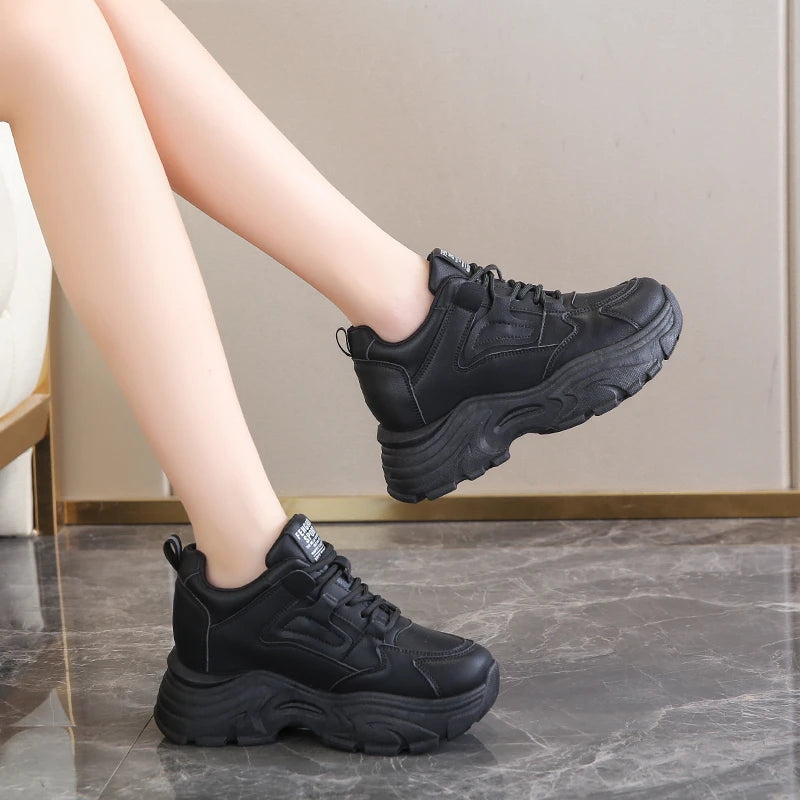 White Platform Women's Sneakers 2024 Spring Lace-Up Thick Bottom Vulcanize Shoes Woman Pu Leather Breathable Sports Shoes Ladies TAVEN System LLC