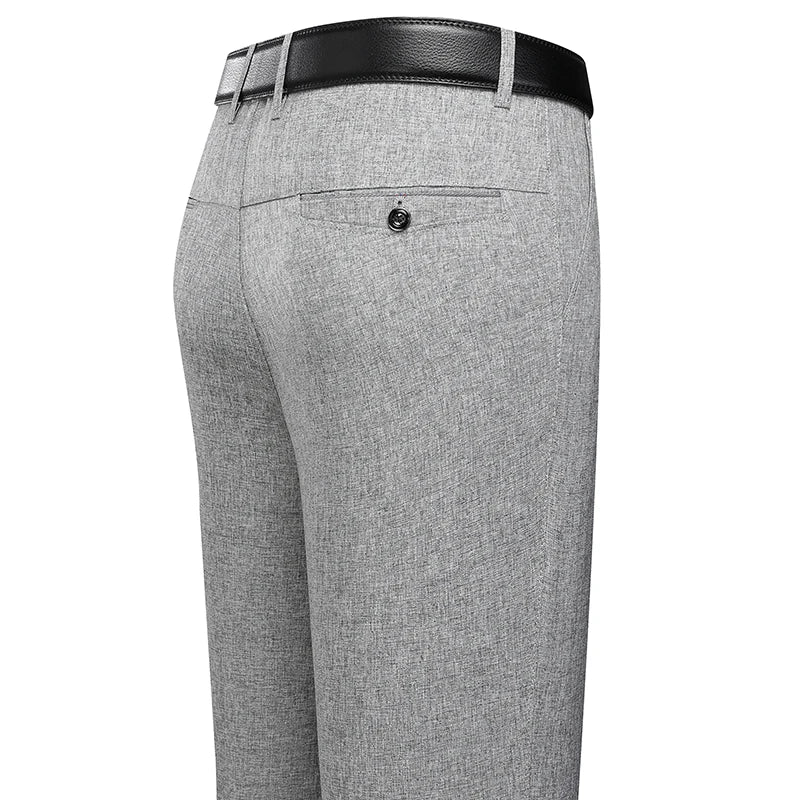 Mens Trousers Business Casual Pants Summer Autumn Dress Straight Pants Elastic Black Grey Loose Formal Pants - TAVEN System LLC