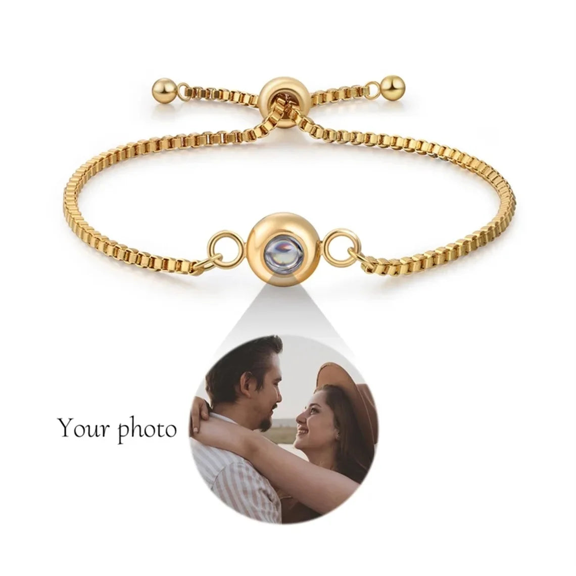 Custom Bracelet With Picture Inside Personalized Stainless Photo Projection Box Chain Bracelet Anniversary Memorial Jewelry Gift TAVEN System LLC