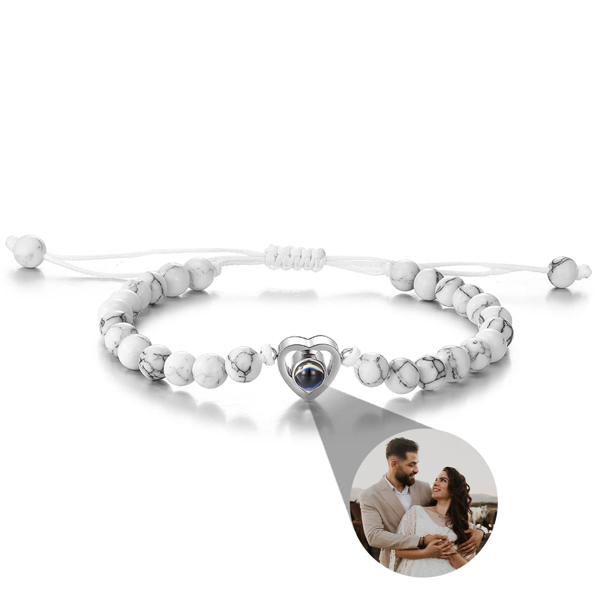 Custom Natural Stone Bracelet Personalized Photo Projection Bracelet Custom Stainless Steel Projection Bracelets Memory Jewelry TAVEN System LLC