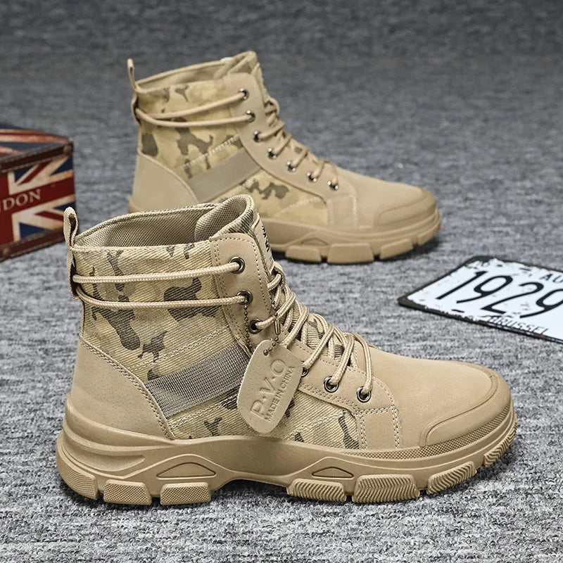 Mens Camouflage High Top Work Boots Comfortable Sneakers Outdoor Hiking Shoes Thick Sole Non-Slip Durable Lace-Up Platform Boots TAVEN System LLC