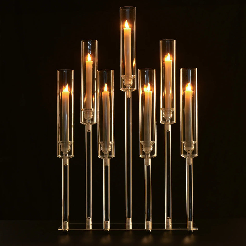 4pcs 7-Arm Acrylic Candlestick Clear Candelabra 26.5 Inch Tall for Wedding Birthday Party Living Room Decor TAVEN System LLC