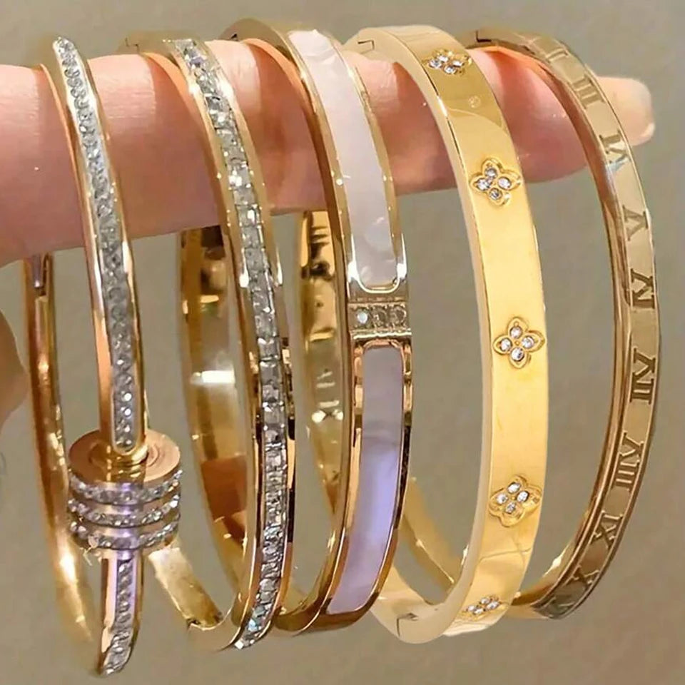 ZAKOL 5/1pcs Sparkling Zirconia Inlaid Stainless Steel Bracelet Set for Women Stackable Bangles Fashion Non Fading Jewelry Gift TAVEN System LLC