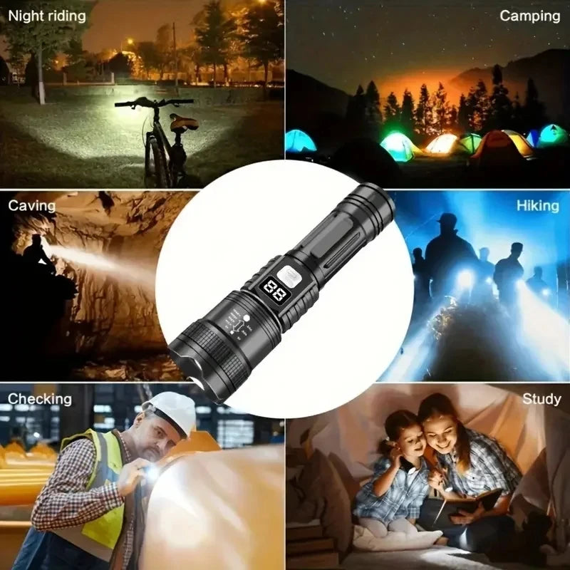 100000LM Super Bright Flashlight Type-C Rechargeable LED Torch Long Range Tactical Lamp for Outdoor Waterproof Camping Lantern TAVEN System LLC