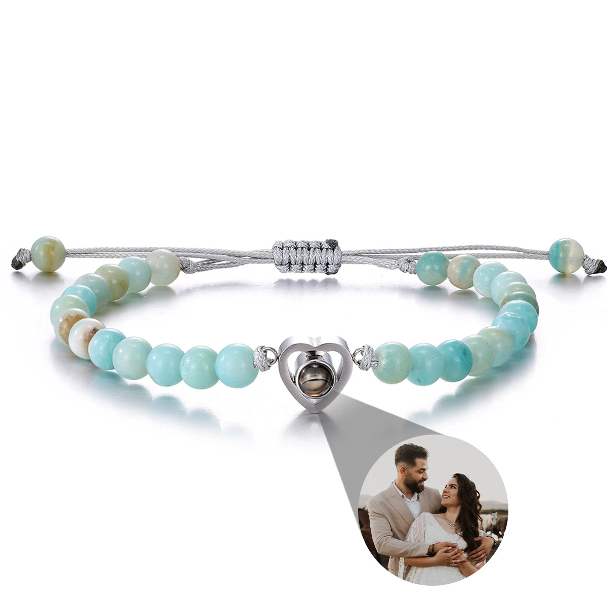 Custom Natural Stone Bracelet Personalized Photo Projection Bracelet Custom Stainless Steel Projection Bracelets Memory Jewelry TAVEN System LLC