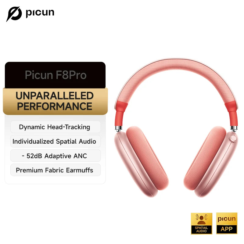 Picun F8 Pro ANC Wireless Headphones Head Tracking 3D Spatial Audio -52dB ANC HIFI Bluetooth Headset ENC HD Mic Low-Latency APP TAVEN System LLC