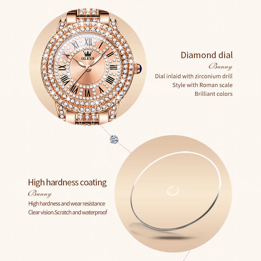 OLEVS Original Diamond Watch for Women Fashion Elegant Stainless Steel Waterproof Quartz Wristwatch Luxury Ladies Dress Watches TAVEN System LLC
