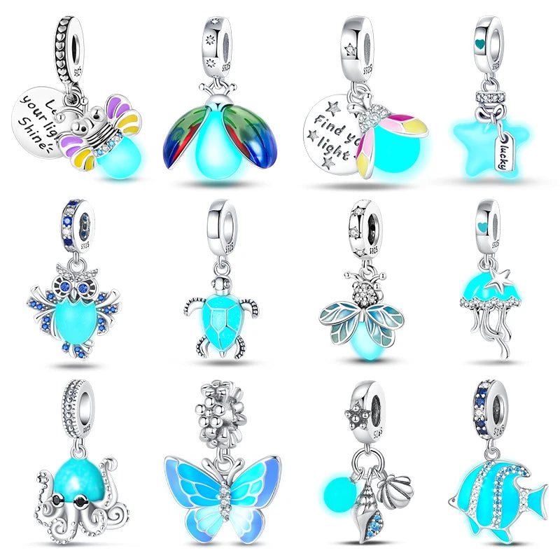 Hot Sale 925 Silver Glow in the dark Firefly Honeybee Star Charms Beads Fit Qikaola 925 Original Bracelets Fine DIY Jewelry Gift TAVEN System LLC