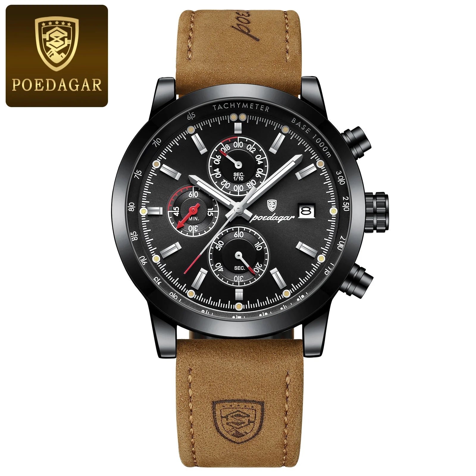 POEDAGAR Luxury Trendy Man Watch Date Waterproof Luminous Chronograph Men Watch Sports Male Stylish Leather Men's Quartz Watches - TAVEN System LLC