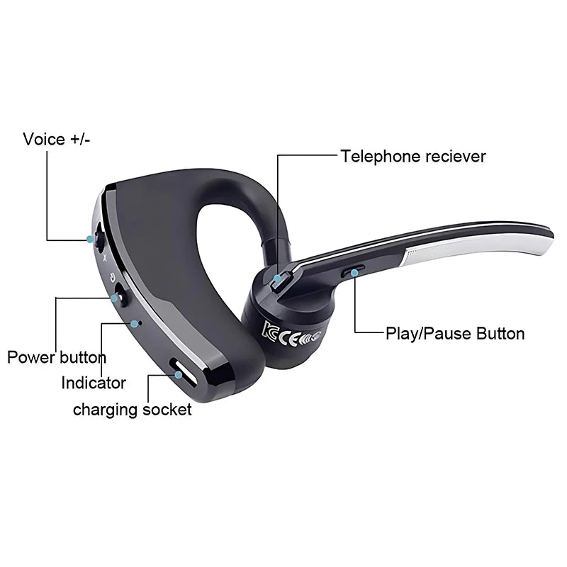 New V8 Wireless Bluetooth Single Earphone With HD Mic Stereo Headset Handsfree Call Business Headphone For Sports Driving Travel TAVEN System LLC