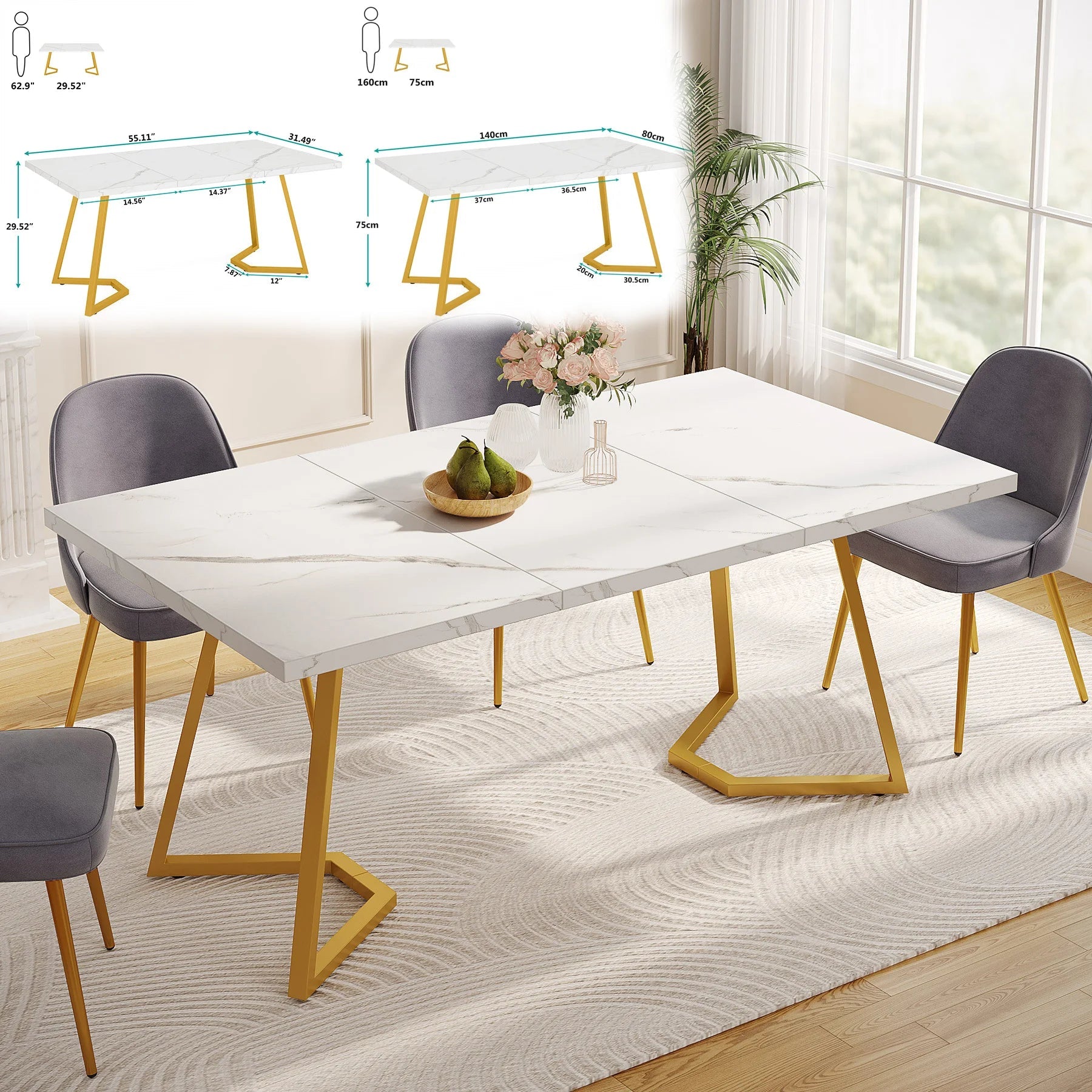 Tribesigns 63 Inch Faux Marble Dining Table TAVEN System LLC